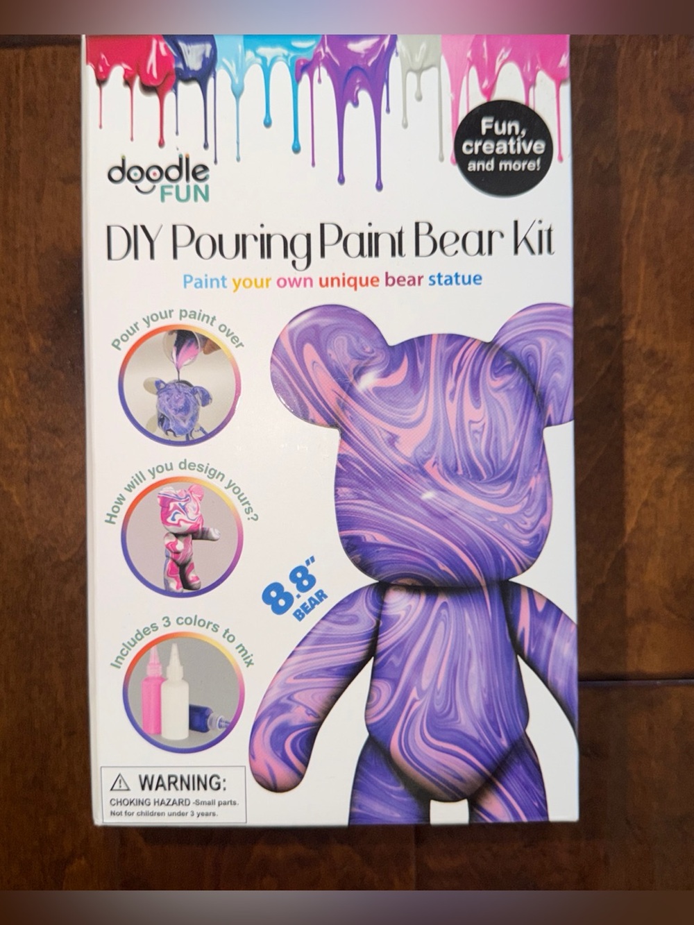 DIY Pouring Paint Bear Kit Doodle Fun 8.8” Bear New In Box